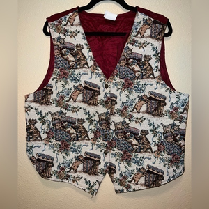 Vintage Bobbie Brooks cat dog print button woven vest‎ size women xl